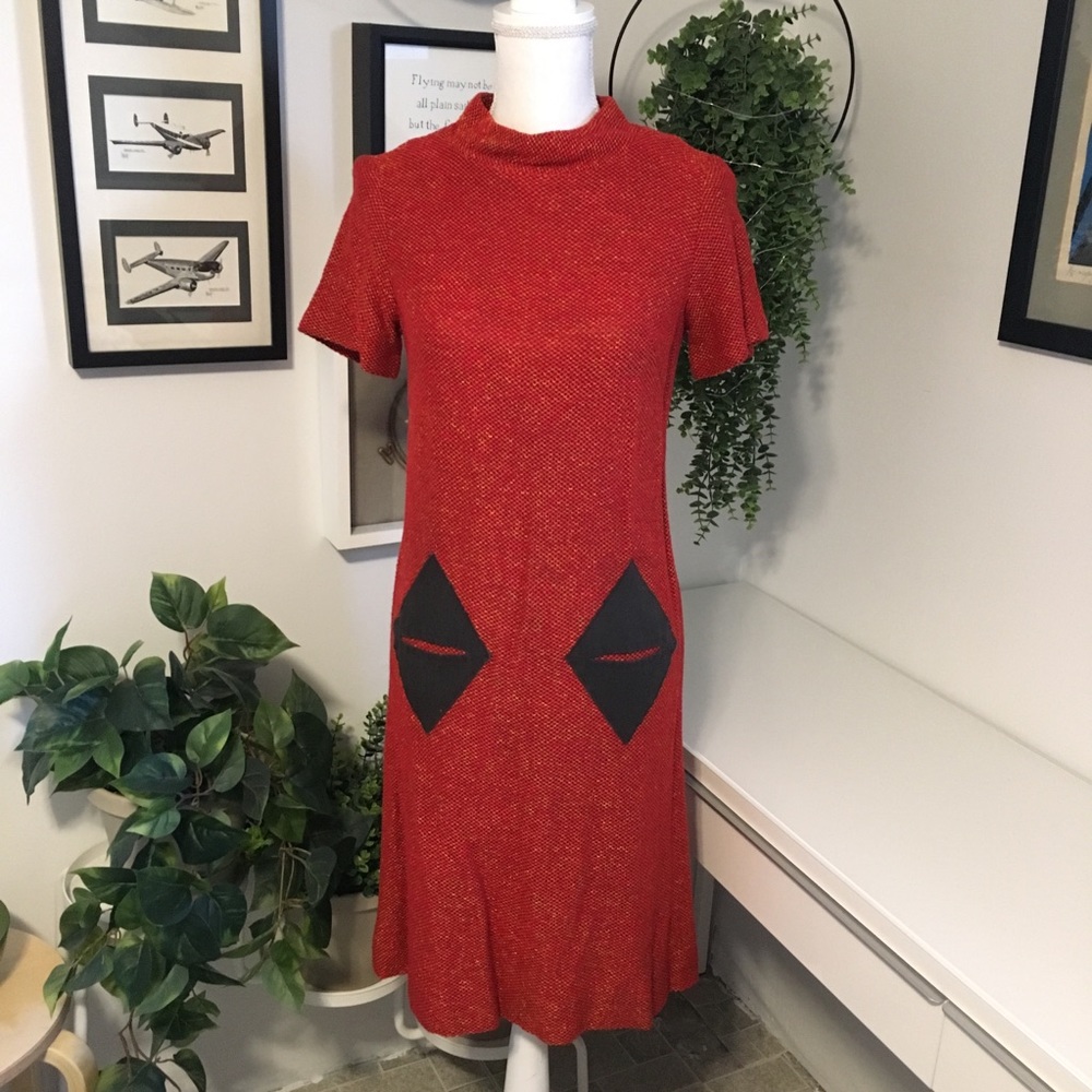 Vintage 60s Mod Knit Orange Dress